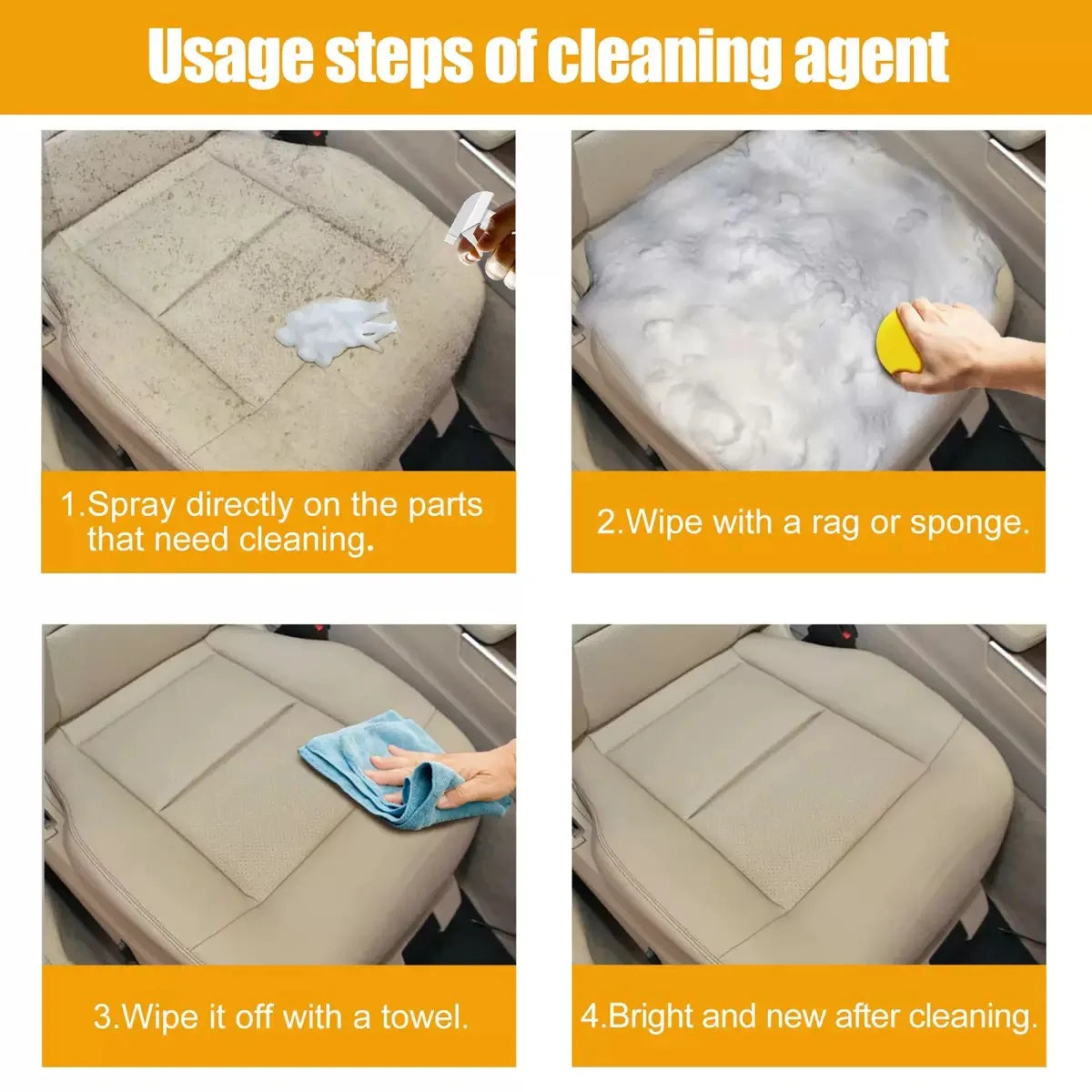 Deep Clean Without the Mess — Multifunctional Car Upholstery Cleaner | 120ml Foam Spray, Waterless Wash, pH Neutral, Stain Removal, 1/3/5/10pcs