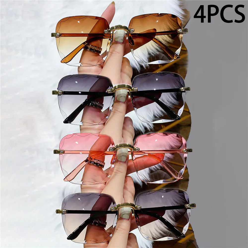 4-Pack Square Rimless Sunglasses | Luxury Designer Summer Shades for Men & Women