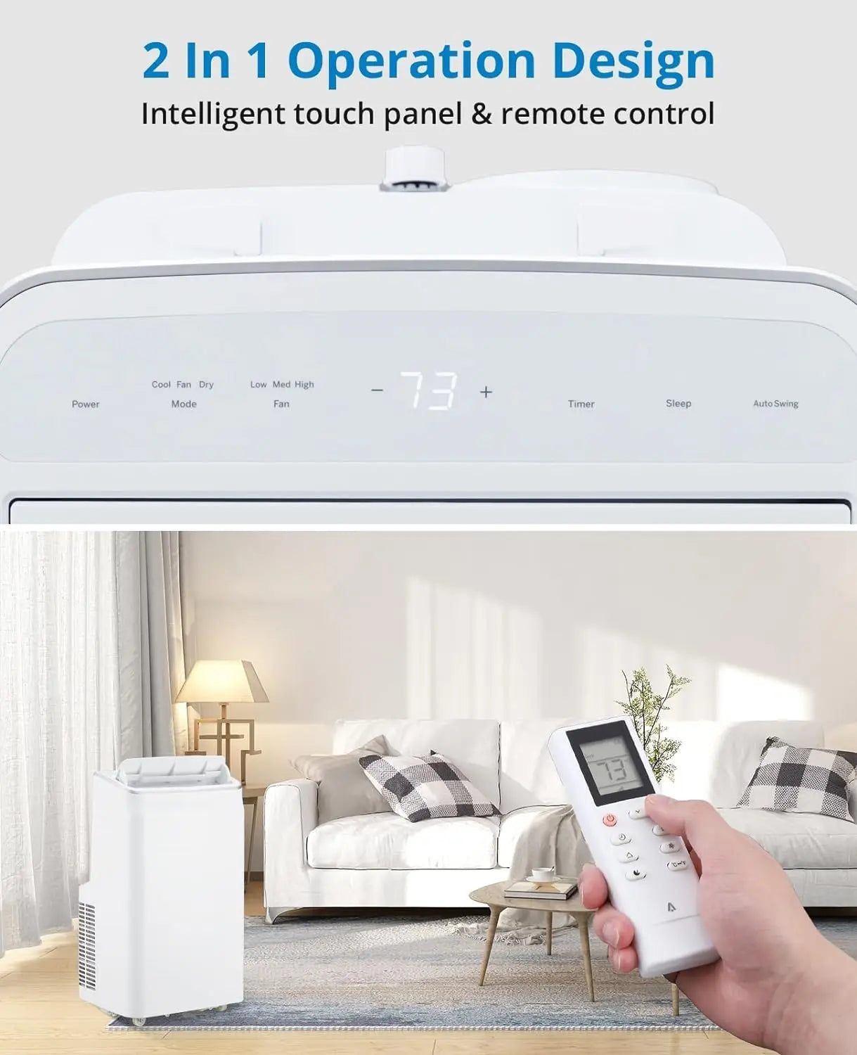 12,000 BTU 4-in-1 Portable Air Conditioner — Ultra Quiet, Dehumidifier, Sleep Mode, Reusable Filter & Remote for Home & Office up to 550 Sq Ft