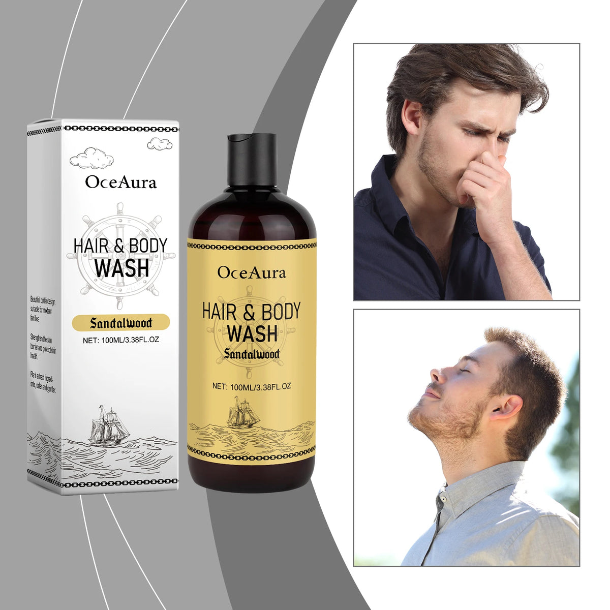 OceAura 2-in-1 Shampoo & Body Wash for Men – Moisturizing Scalp Cleanser & Hair Wash
