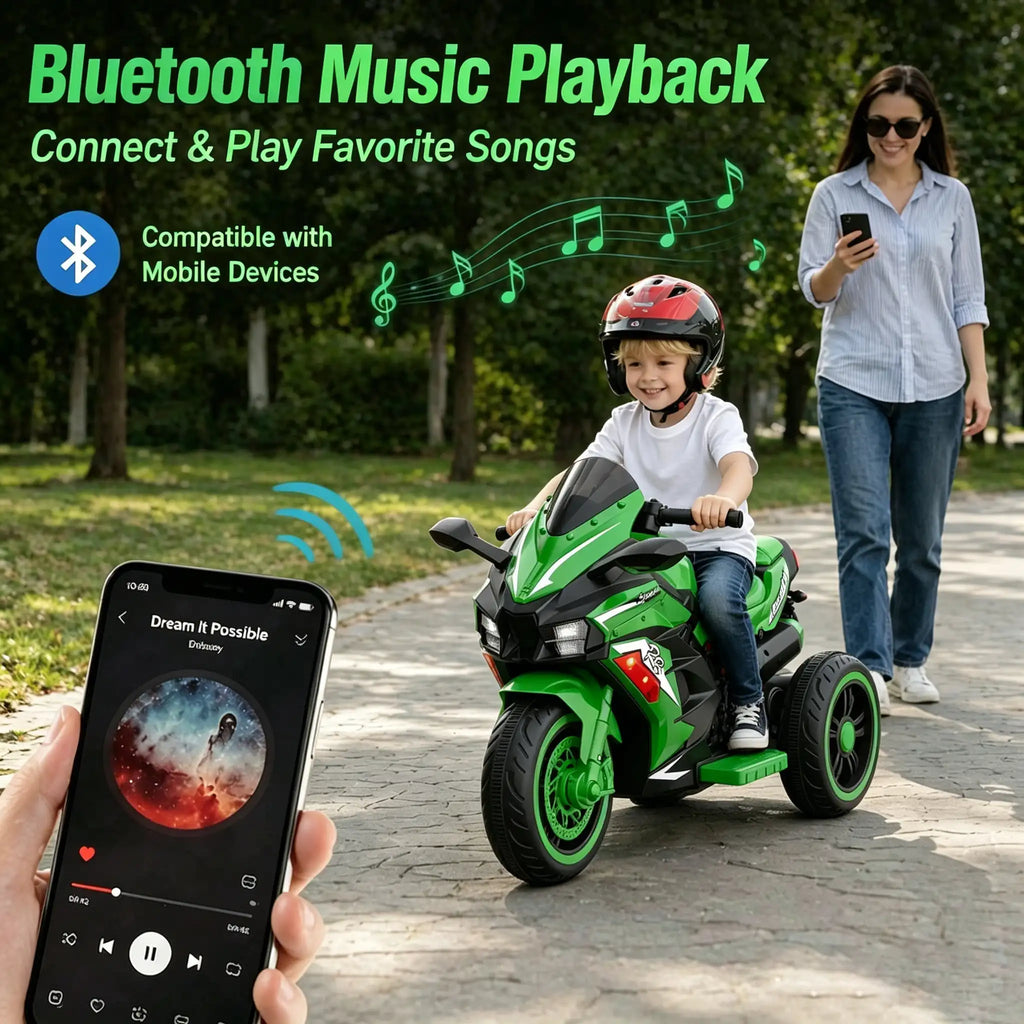 12V Kids Ride-On Motorcycle – Three-Wheel Electric Toy with Remote