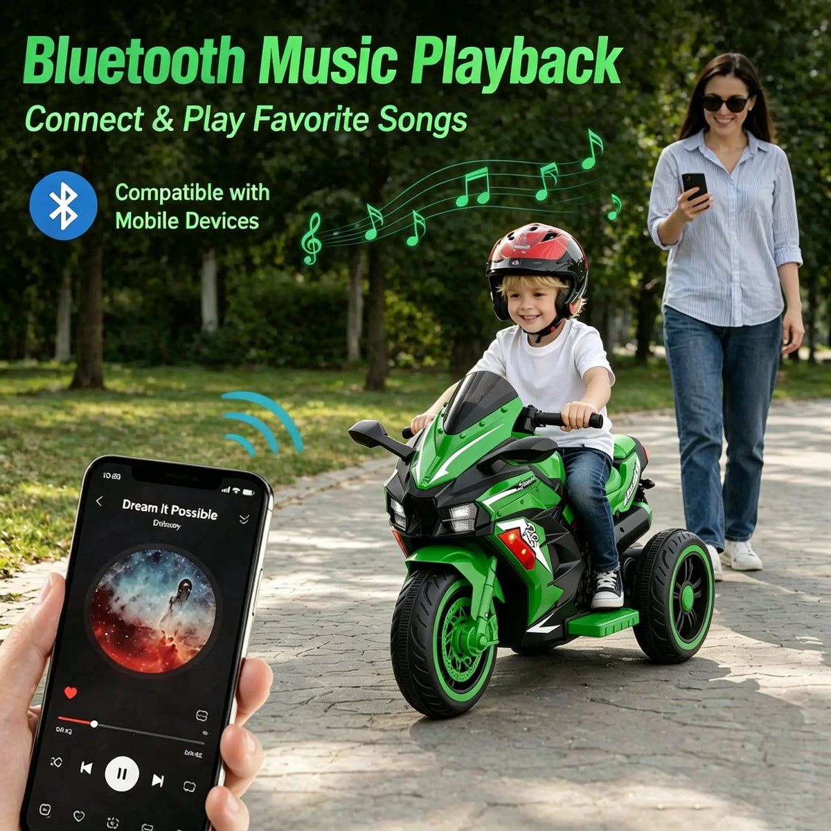 12V Kids Ride-On Motorcycle – Three-Wheel Electric Toy with Remote