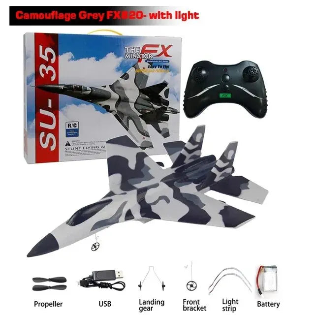 SU35 RC Glider Airplane – 2.4G Remote Control Fighter Plane with LED Lights for Kids