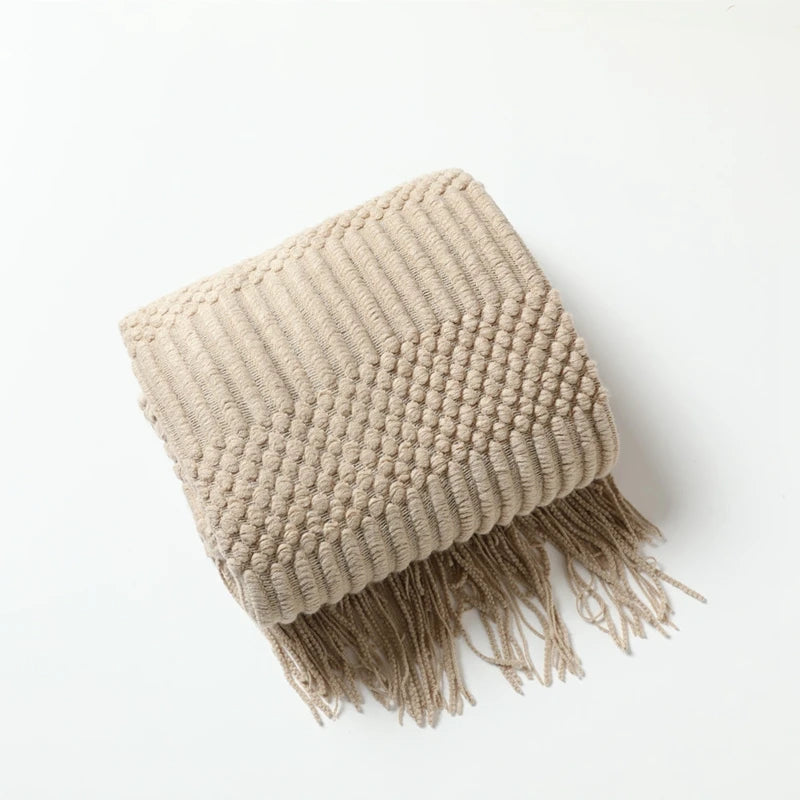 Knitted Acrylic Throw Blanket with Tassels – Chunky Farmhouse Style, 28 Colors & 2 Sizes