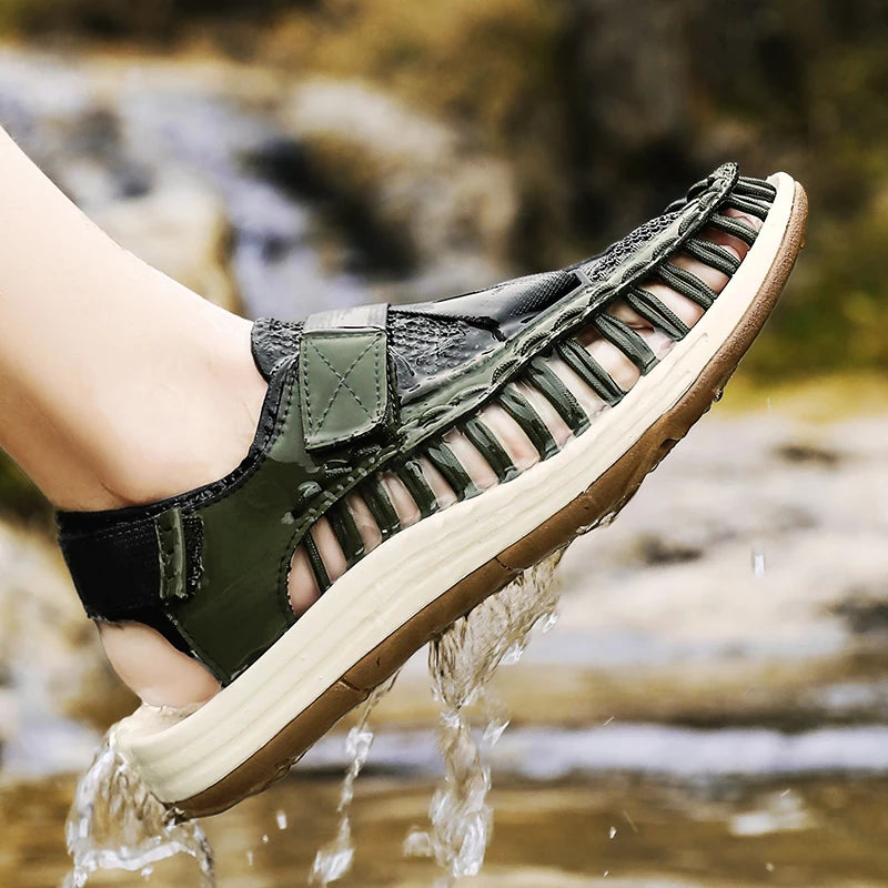 Men's Handmade Woven Beach Sandals – Breathable Casual Flat Sandals