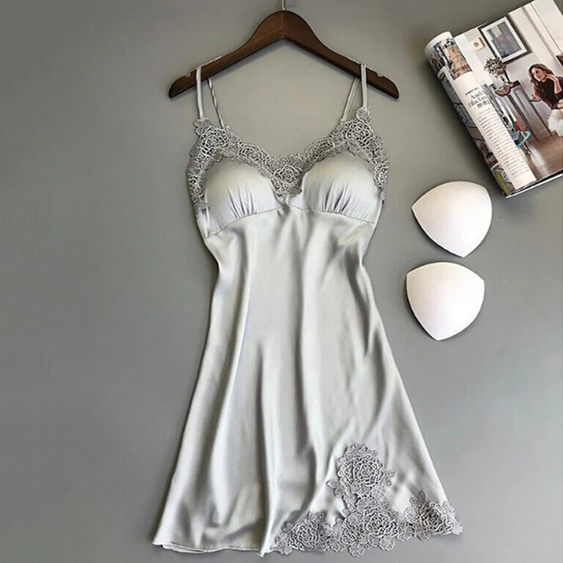 Women's Ice Silk Suspender Nightdress | Satin Halter Slip Dress Sleepwear