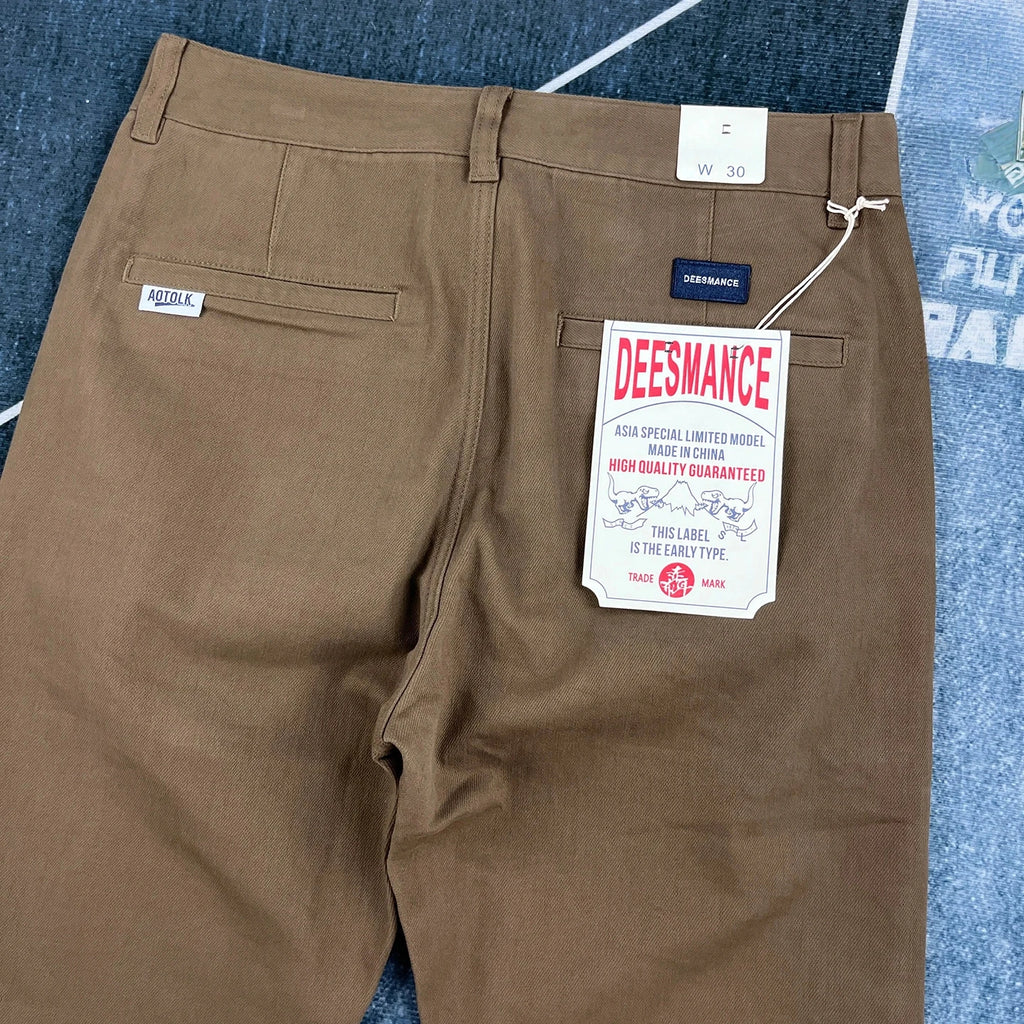 Men's Heavyweight Work Pants – Retro Straight Leg Stretch Cotton Trousers