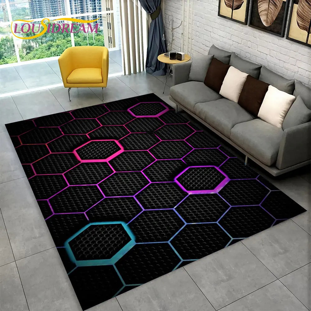 3D Abstract Modern Geometric Illusion Area Rug | 100% Polyester, Non-Slip, Machine Washable, 8 Sizes