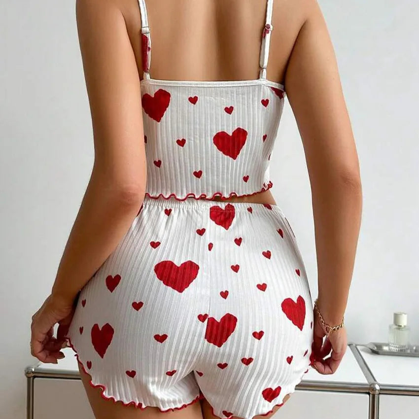 Women's 2-Piece Tank Top & Shorts Pajama Set | Soft Casual Love Print Sleepwear