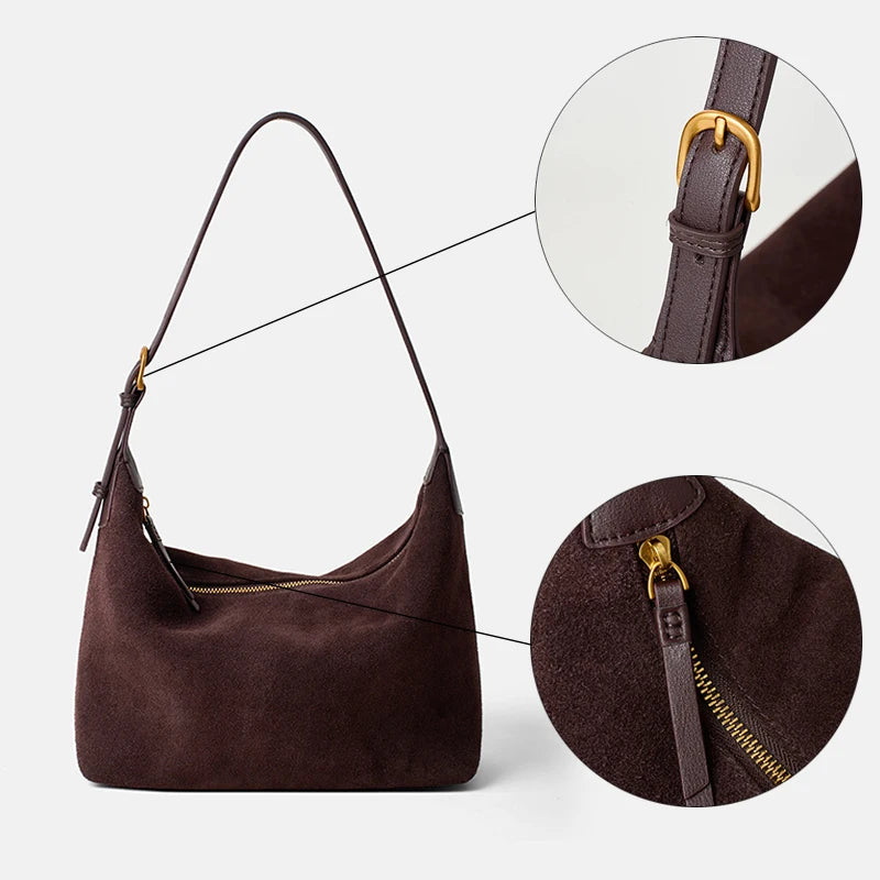 Vintage Faux Suede Hobo Bag – Soft Chamois Leather Shoulder Crossbody Bag for Women