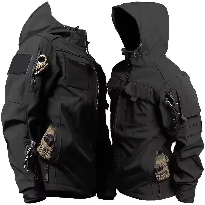 Men's Military Tactical Soft Shell Jacket – Waterproof Windproof Hooded Outdoor Coat