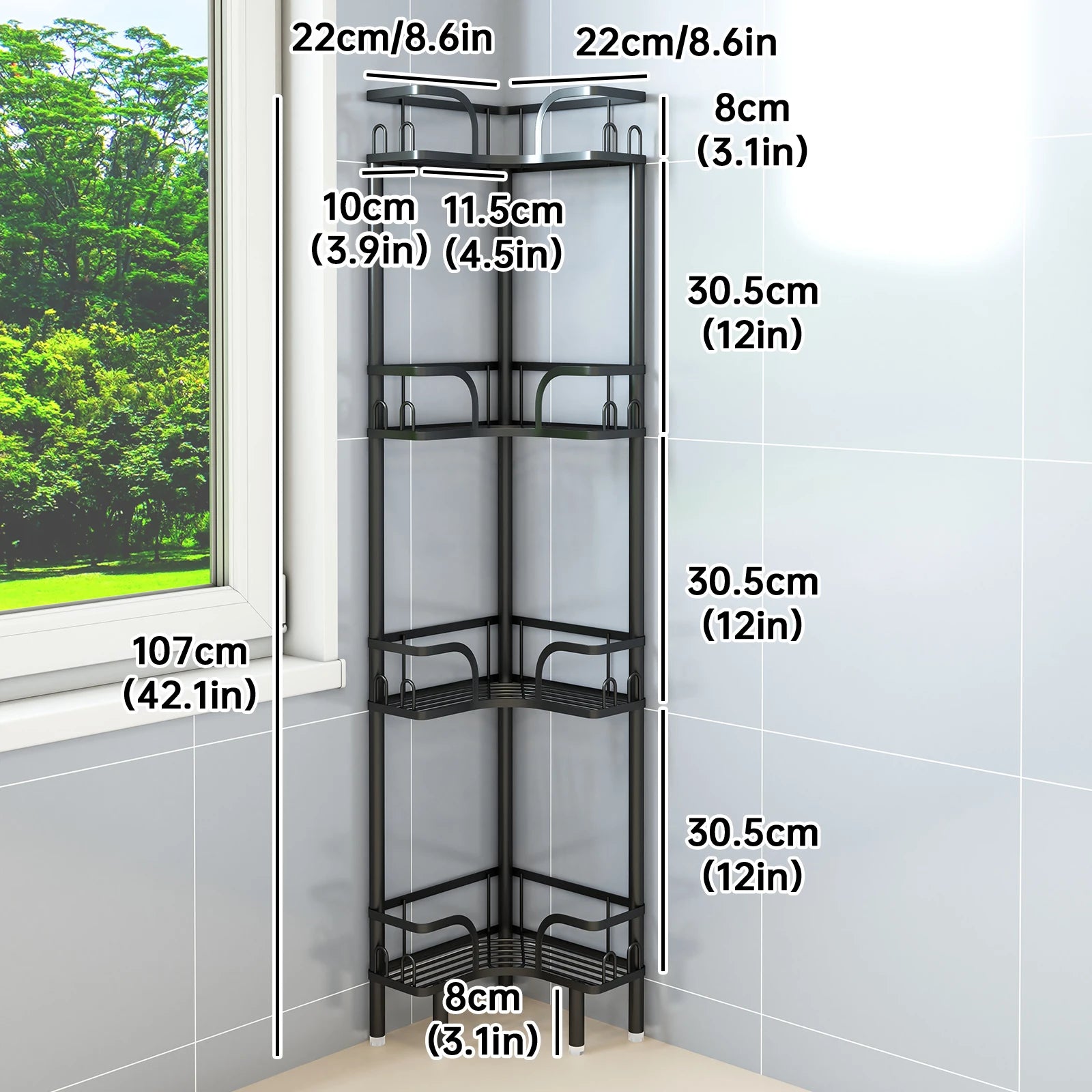 Bathroom Corner Shelf — Multi-Layer Freestanding Storage Rack for Shower & Bath Supplies