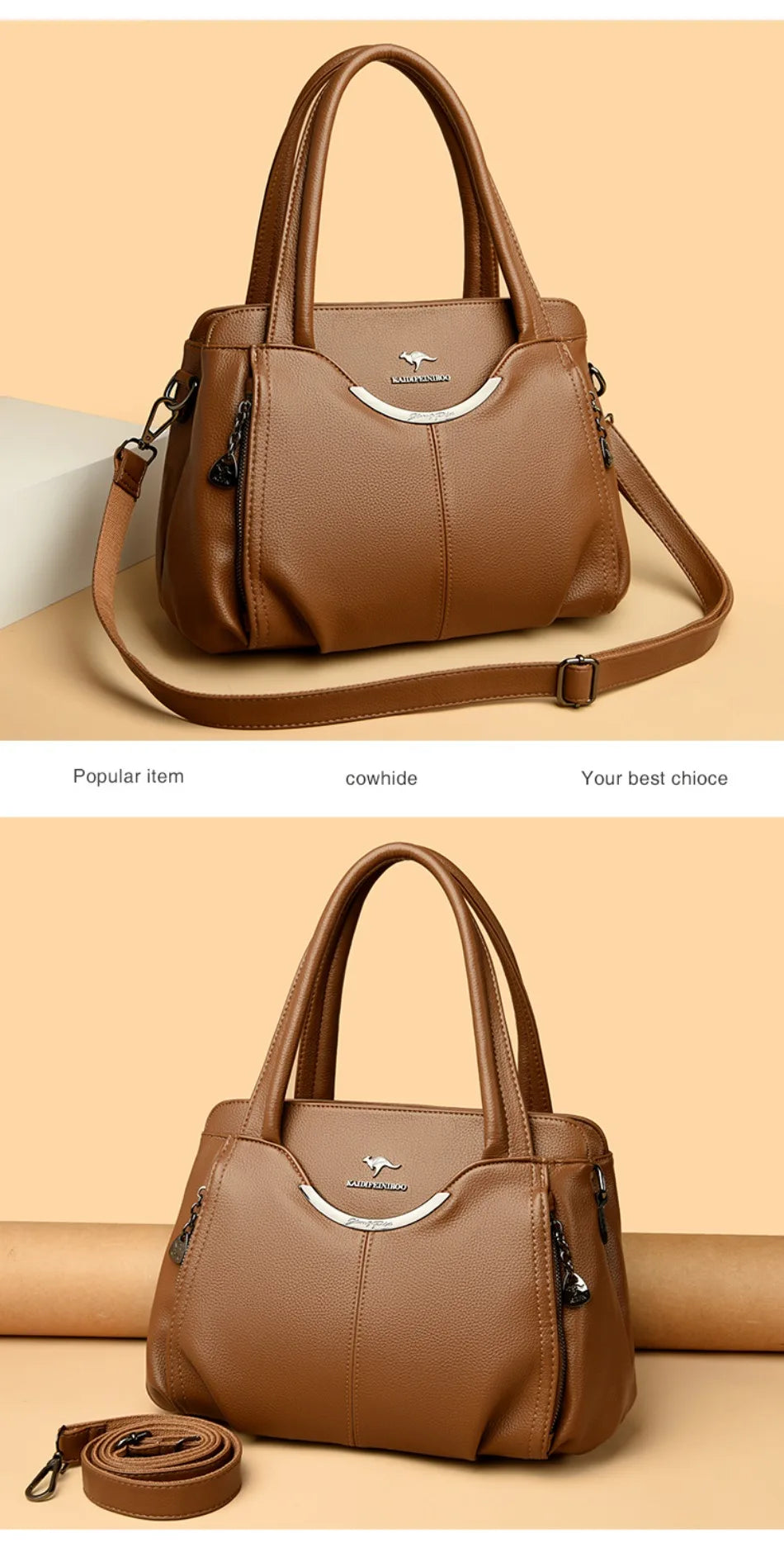Genuine Leather Luxury Tote Crossbody Shoulder Bag – Large Casual Handbag for Women