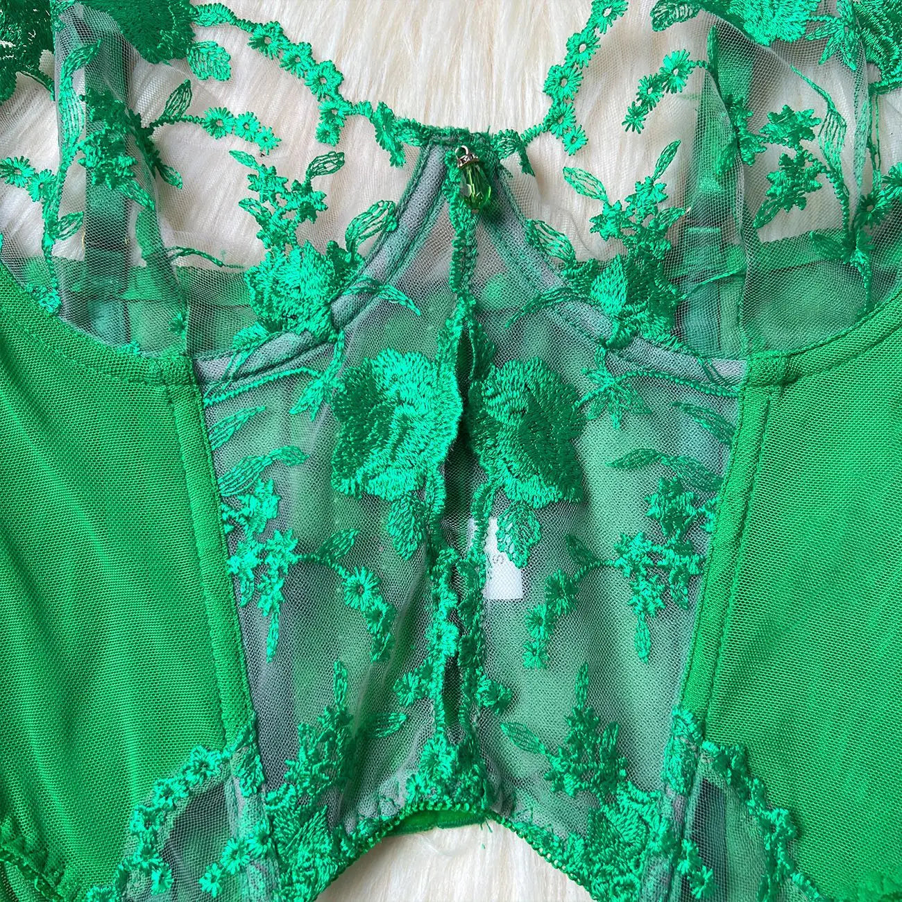 Sheer Embroidery Bra & Brief Set — Transparent Lace Underwear Suit