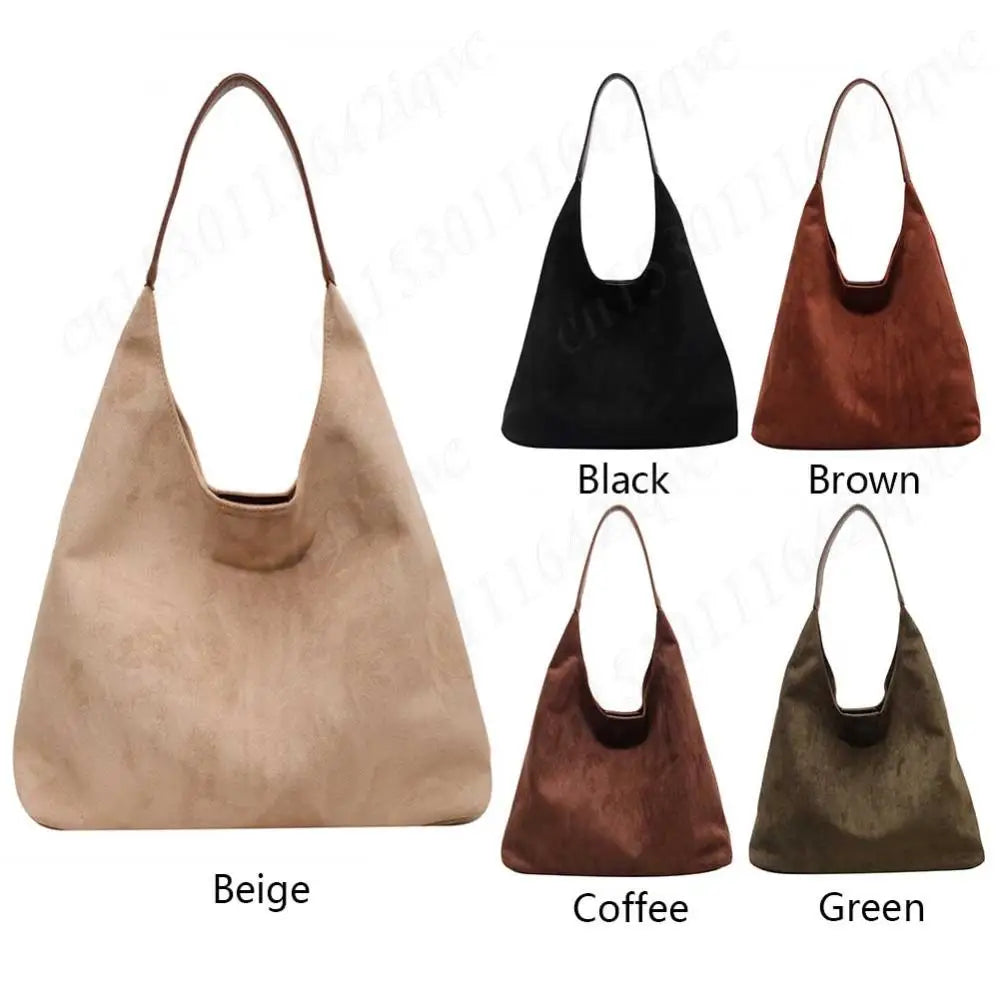 Vintage Suede Large Capacity Shoulder Tote Bag – Stylish Commuter Hobo Handbag for Women