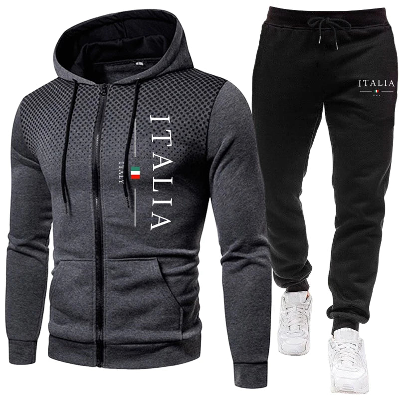Men's Zipper Hoodie & Sweatpants Set – Urban Casual Sporty Daily Training Tracksuit