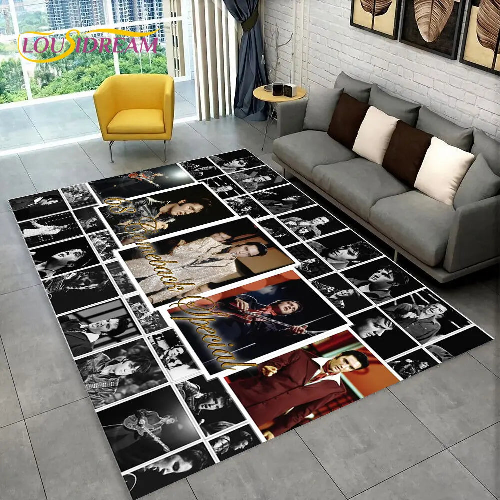 Elvis Presley Retro Area Rug – 3D Non-Slip Floor Mat for Living Room, Bedroom & Doormat, 27 Designs & 9 Sizes