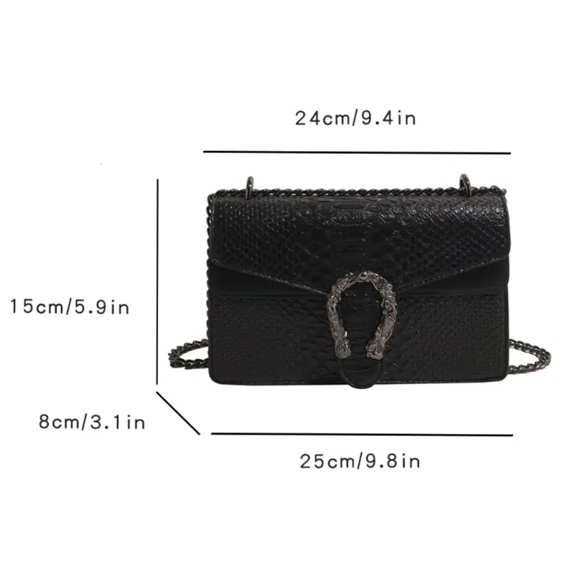 Retro Snake Pattern Chain Crossbody Square Bag – Fashion PU Leather Shoulder Bag for Women