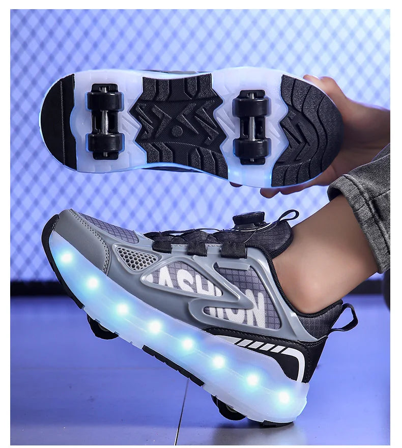 Children's 4-Wheel LED Light Roller Skate Shoes – Removable Wheeled Rolling Sneaker for Kids