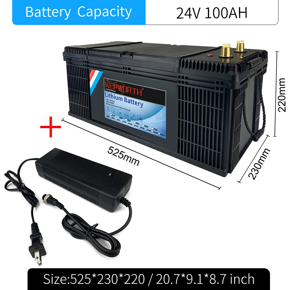 24V 100Ah LiFePO4 Lithium Iron Phosphate Battery — Deep Cycle for Solar, RV & Marine