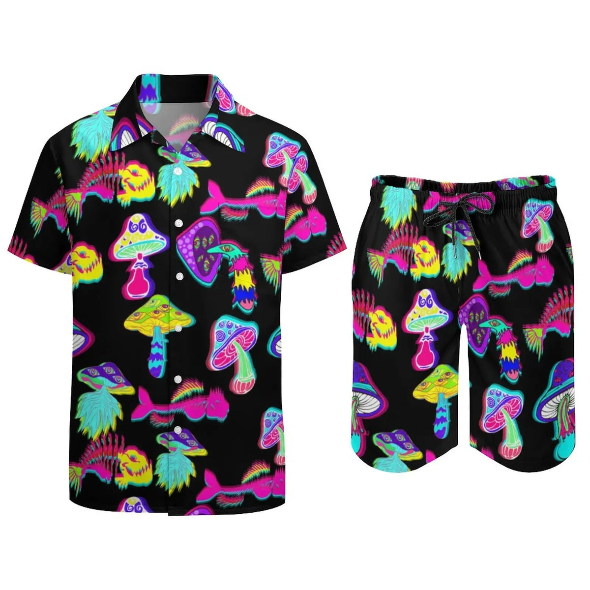 Men's Psychedelic Magic Mushroom 3D Print Shirt & Beach Shorts – Oversized Hawaiian Set