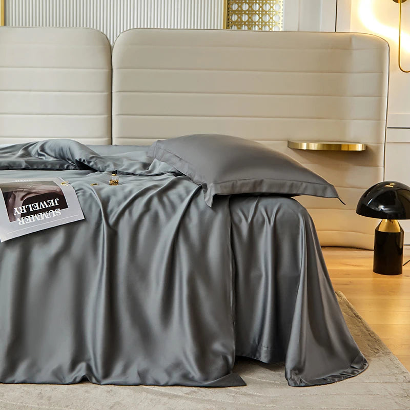 600TC Lyocell Bedding Set – Silky Soft Duvet Cover with Bed Sheet & Pillowcases, 13 Colors & 6 Sizes