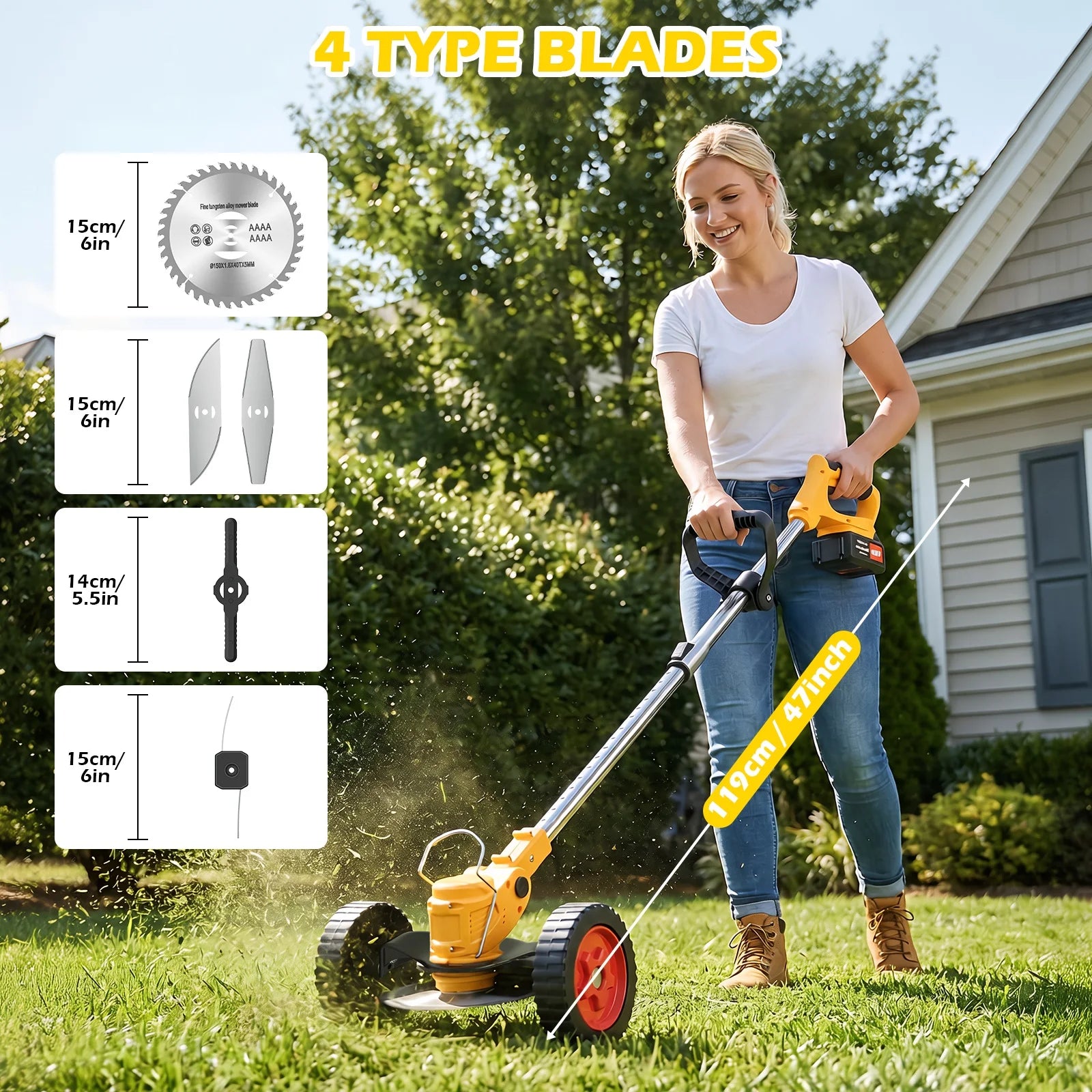 5-in-1 Cordless Electric Lawn Mower & Grass Trimmer | 21V 2x4.0Ah Batteries, 5-Blade System, 6-Inch Cut, 60-Min Runtime