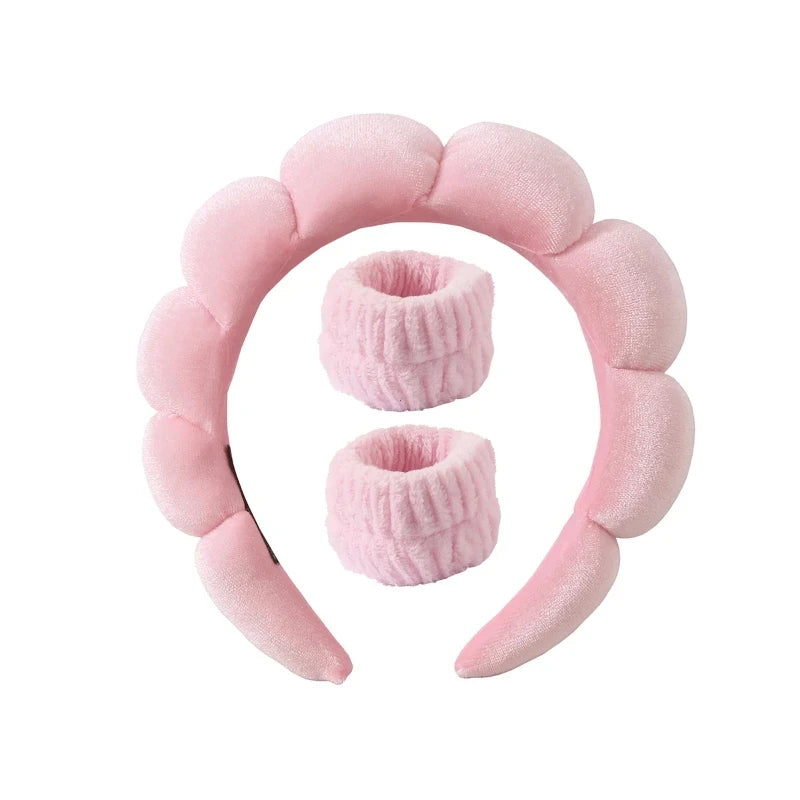Puffy Spa Headband & Wristbands Set — 3 Pack