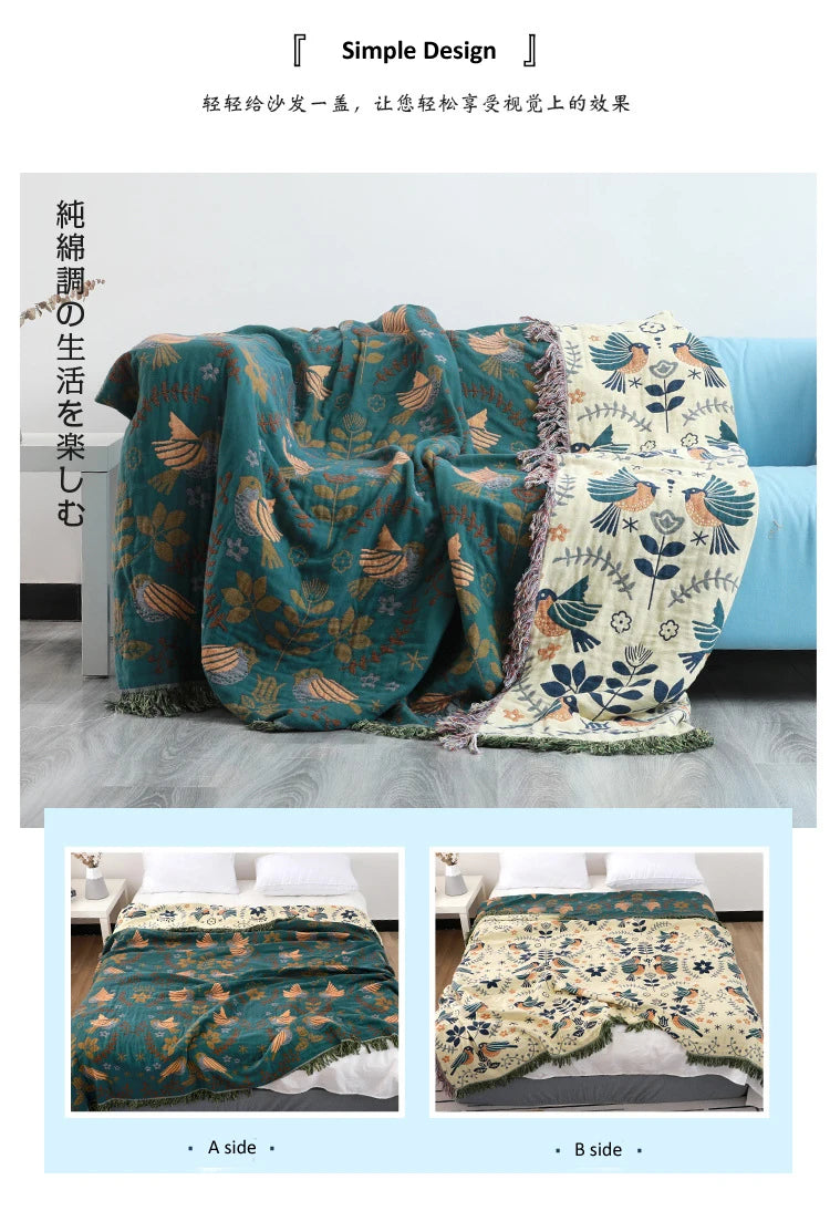 Boho Muslin Gauze Throw Blanket – Tassel Sofa Cover & Bedspread for Home, Adults & Kids