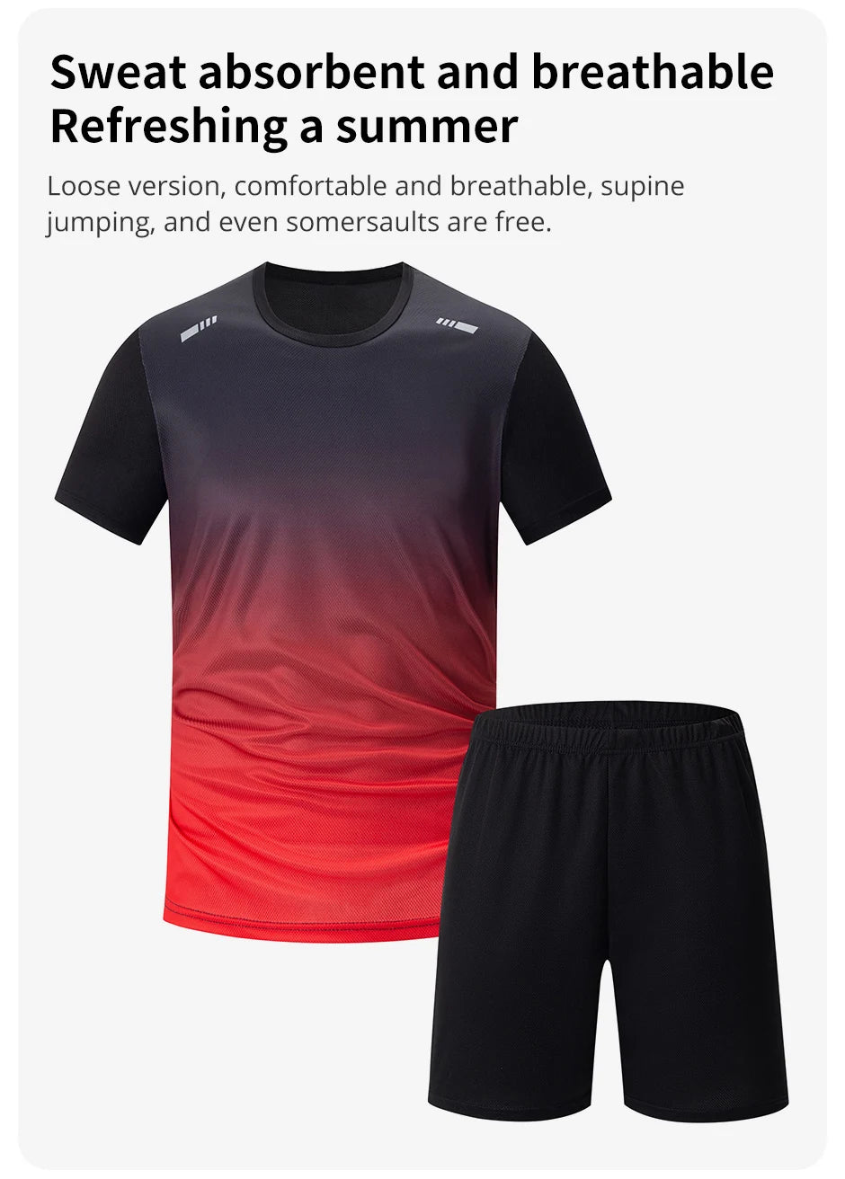 Men's Gradient Multi-Color Short Sleeve & Shorts Sport Set – Breathable Casual 2–4 Piece