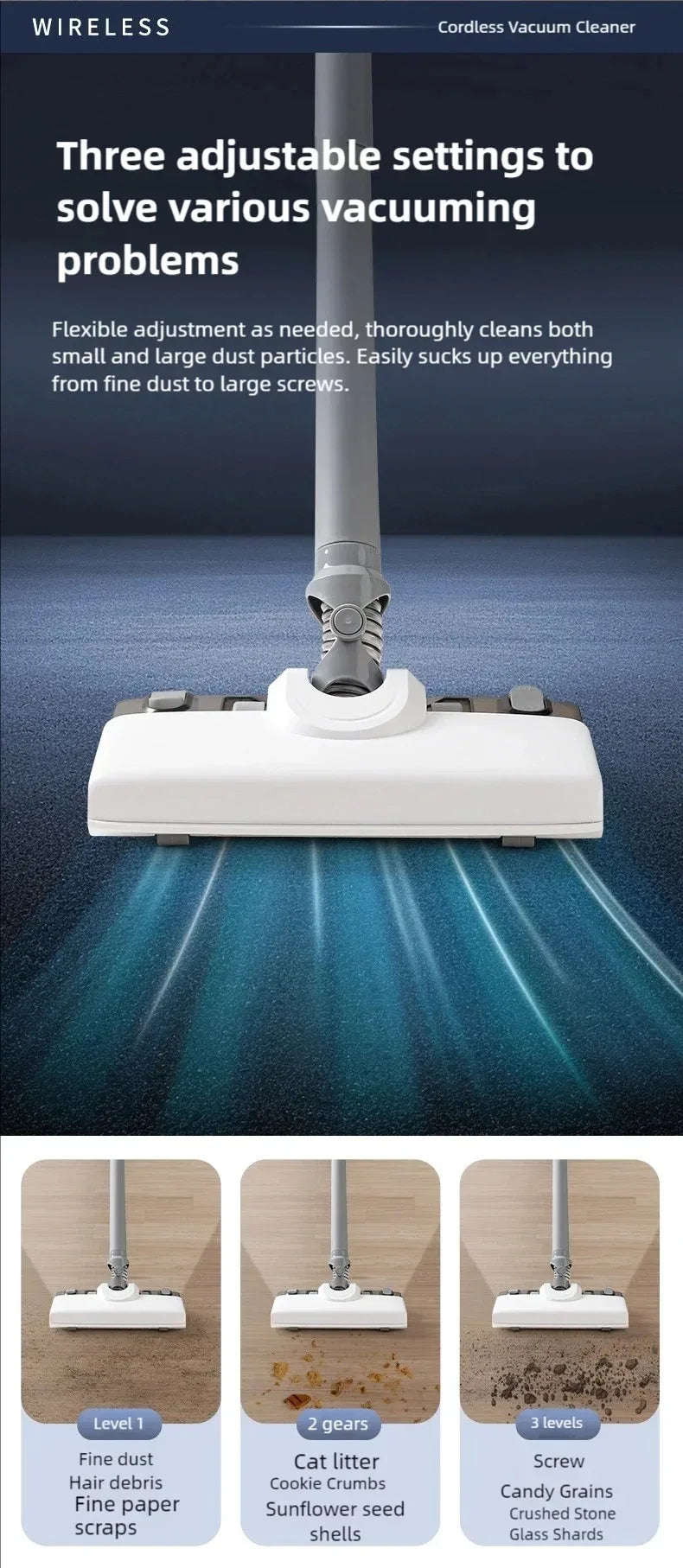 Cordless Vacuum Cleaner – 19000Pa Suction, Detachable Water Tank, 3 Modes for Floor, Carpet & Hardwood
