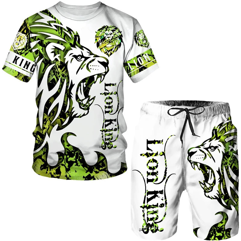 Men's 3D Tiger Print Short Sleeve T-Shirt & Shorts Set – Casual Sportswear