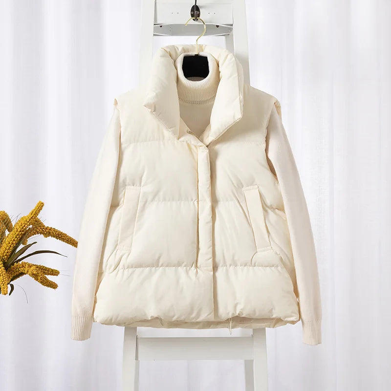 Women's Sleeveless Down Vest – Thick Zip-Up Adjustable Waist Winter Outerwear