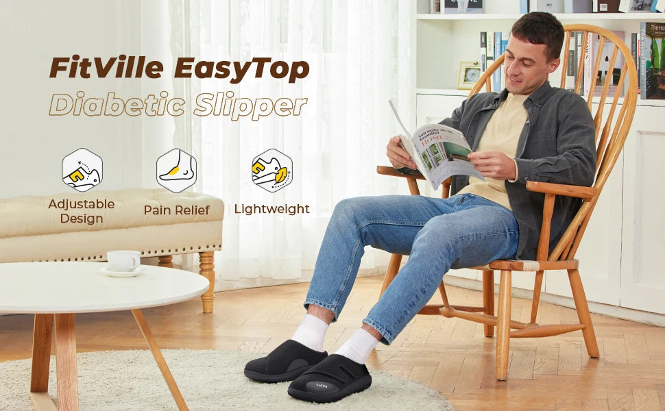 Men's Extra Wide Diabetic Half Slippers – Adjustable Lightweight for Swollen Feet & Plantar Fasciitis