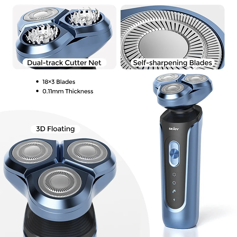 SEJOY 5-in-1 Rotary Electric Shaver for Men – IPX7 Waterproof, 90-Min Runtime, USB Fast Charge