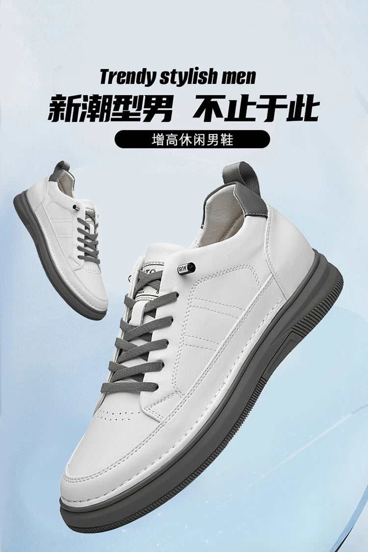 Men's Genuine Leather Height-Boosting Sneakers — +6cm