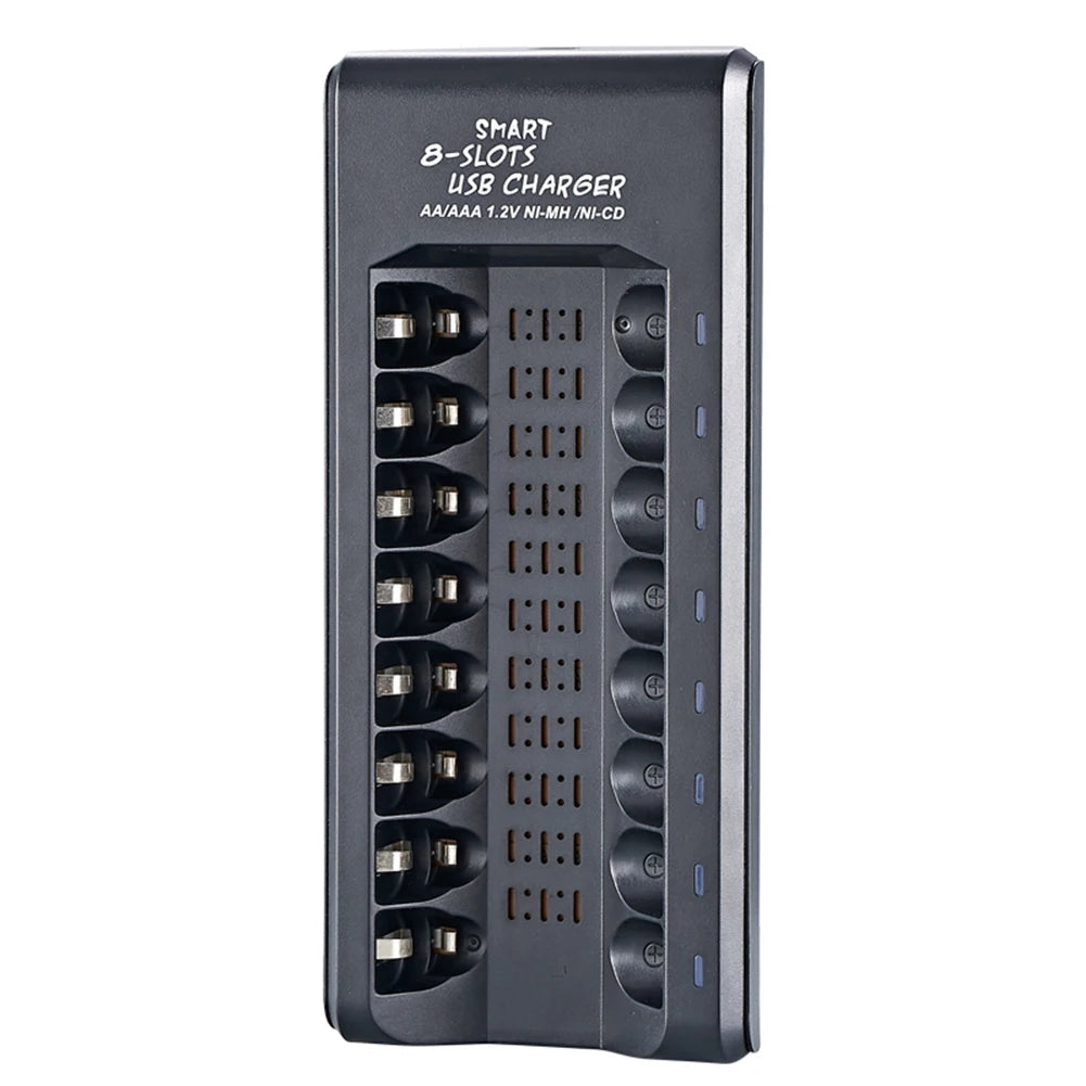 8-Slot USB NiMH AA/AAA Battery Charger – Fast Charging with Short Circuit Protection & USB Output