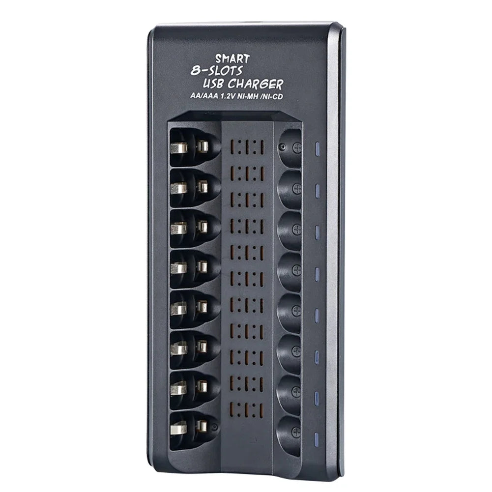 8-Slot USB NiMH AA/AAA Battery Charger – Fast Charging with Short Circuit Protection & USB Output