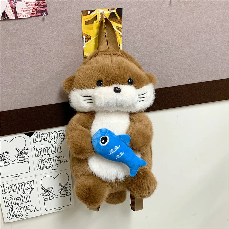 Otter Plush Backpack – Cute Stuffed Animal Bag for Kids & Girls