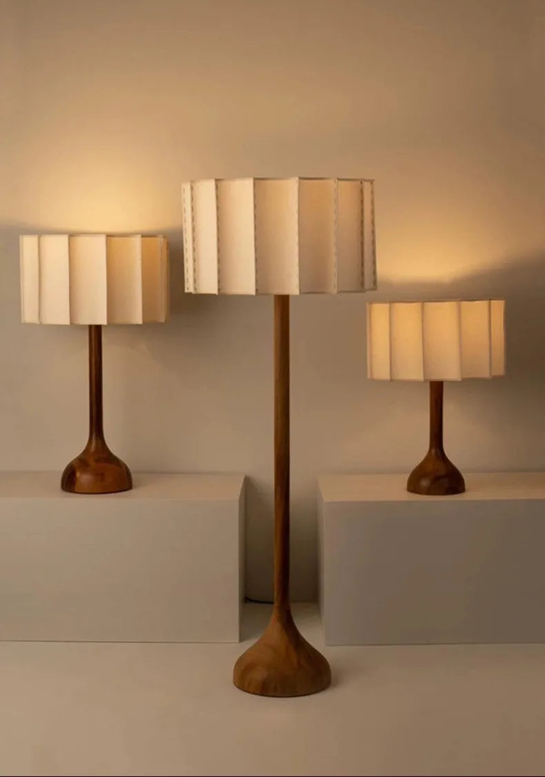 Wood Base Lamp – Pleated Fabric Table & Floor