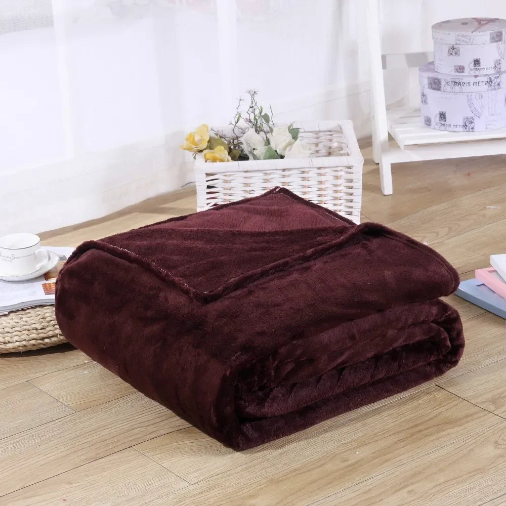 Coral Fleece Flannel Blanket – Solid Blue & Pink Soft Warm Bedspread & Sofa Cover