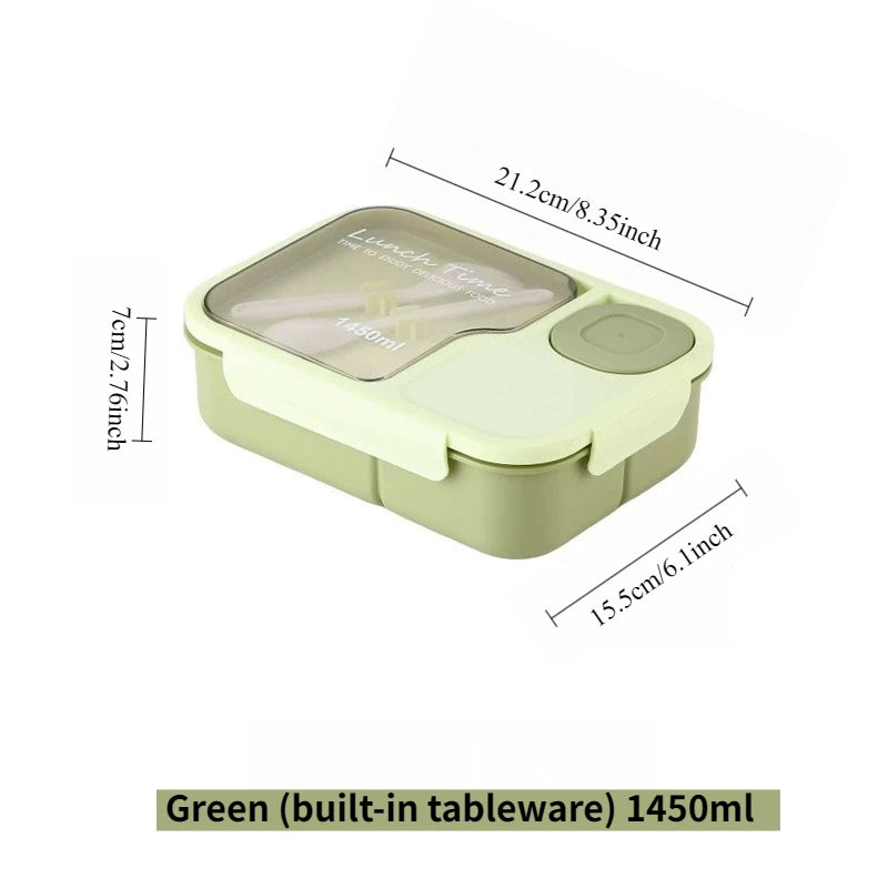 Green lunch box with dimensions on a white background