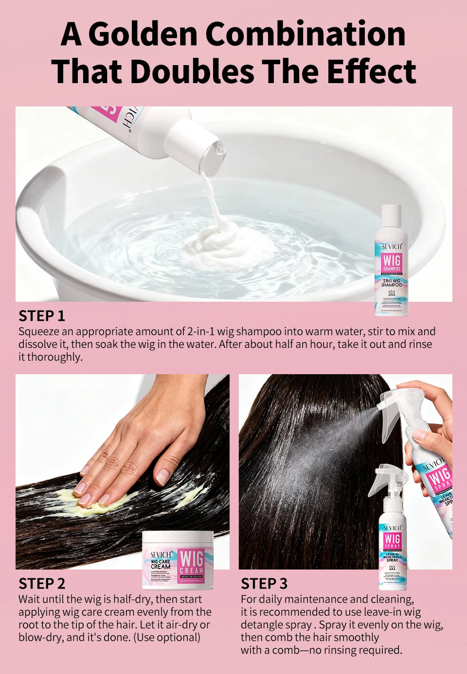 SEVICH Professional Wig Hair Care Products Wig Smoothing Keratin Hair Mask Oil Control Deep Cleansing Wig Shampoo Wig Care Spray