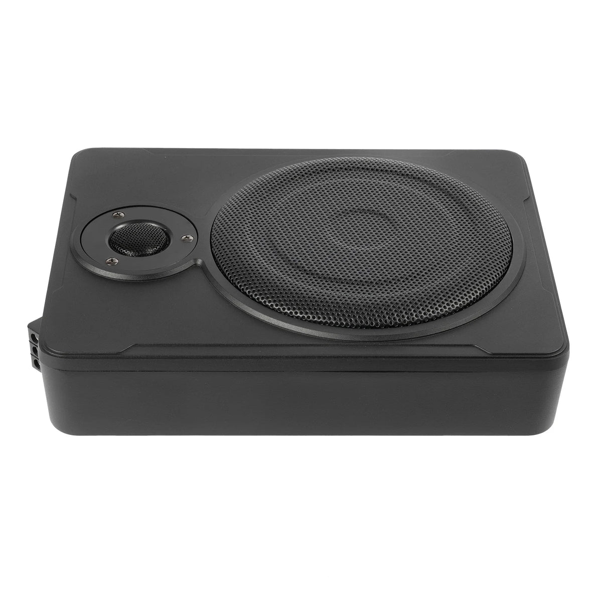 Black subwoofer on a white background