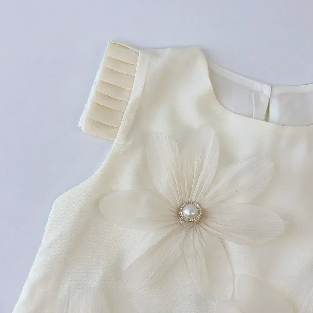 Girls 3D Flower Princess Dress — Elegant Wedding & Party Dress (2–7 Years)