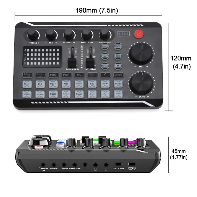 Live Sound Card Audio Mixer — USB Interface for Streaming, Recording & Podcasting