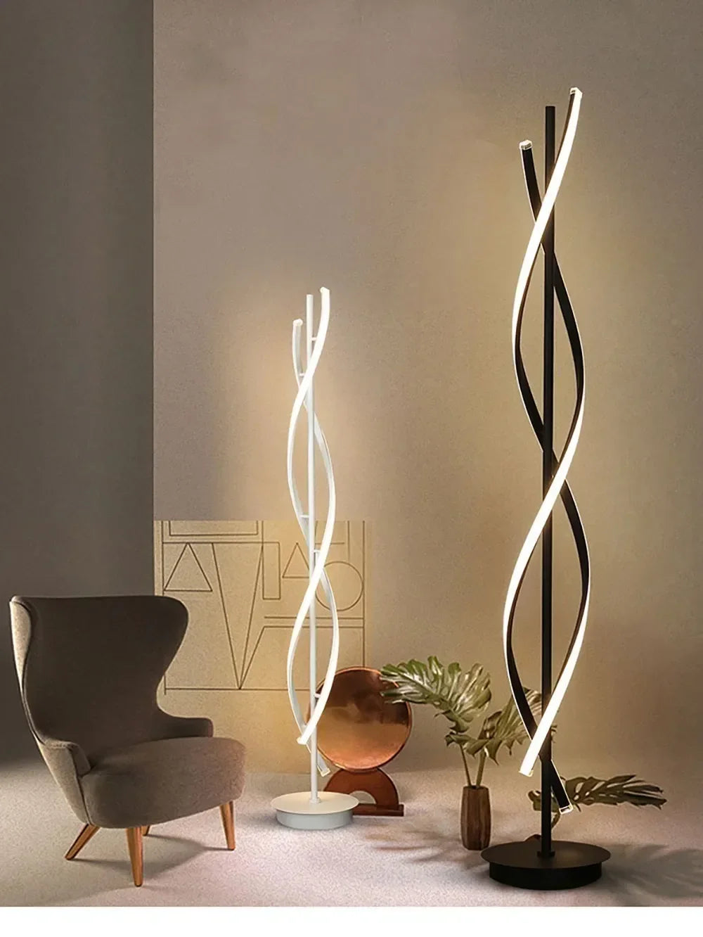 Spiral LED Floor Lamp – 135cm Sculptural Light