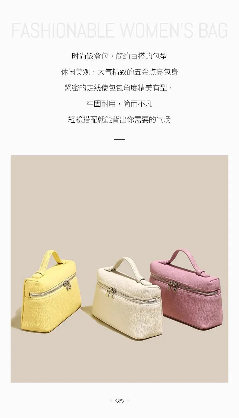 Genuine Leather Lychee Pattern Crossbody Bag – Shoulder Lunch Box Makeup Handbag for Women