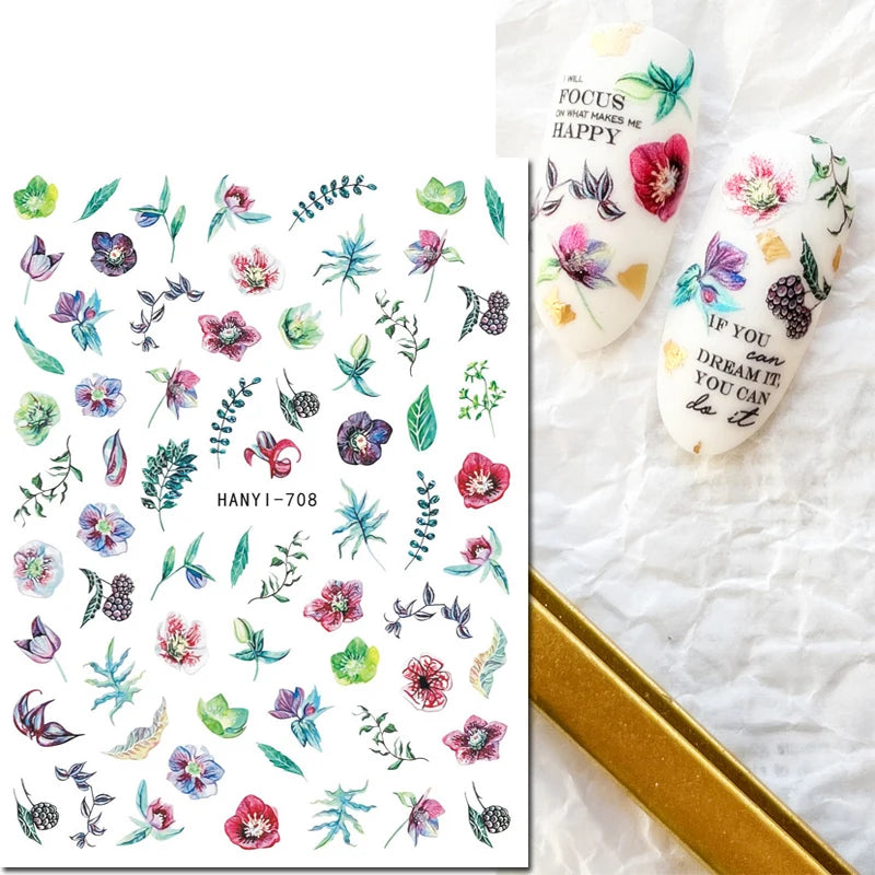 3D Summer Tropical Nail Art Sticker Decals — Palms, Butterflies & Flowers