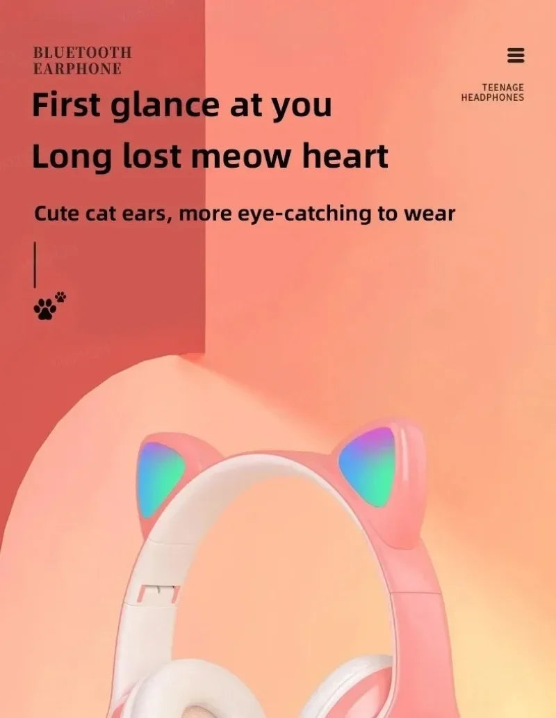 Cat Ears Bluetooth Headphones — Stereo Gaming Headset with Mic